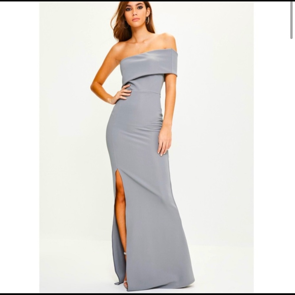 Missguided Grey One Shoulder Maxi Gown